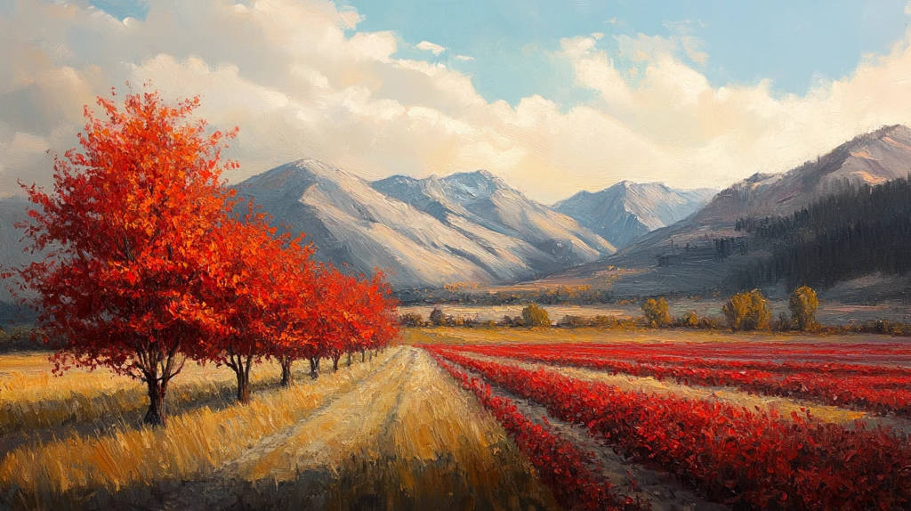 唯美秋天风景油画