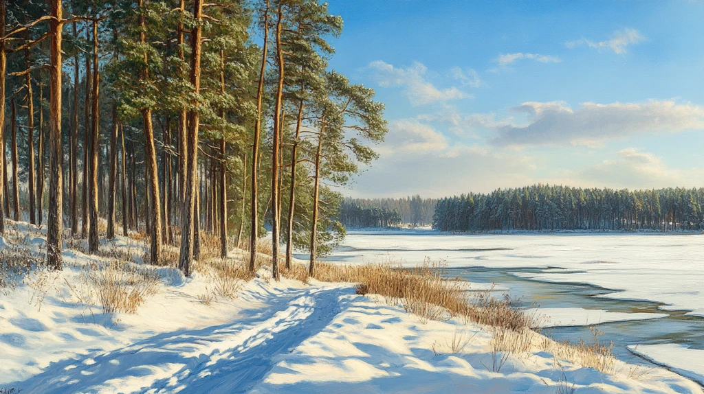 唯美冬日湖景清晨