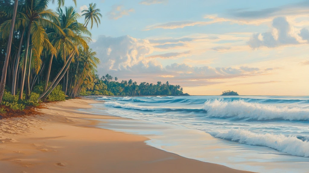 唯美海岸风景插画