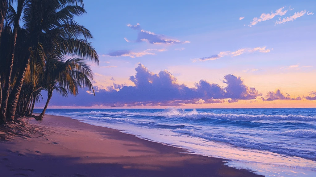 蓝天晚霞大海椰树