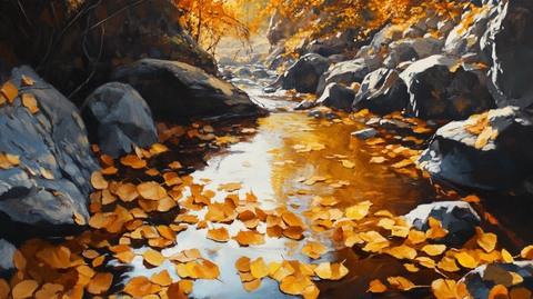 山间溪流落叶
