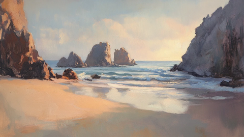 沙滩岩石海浪日出