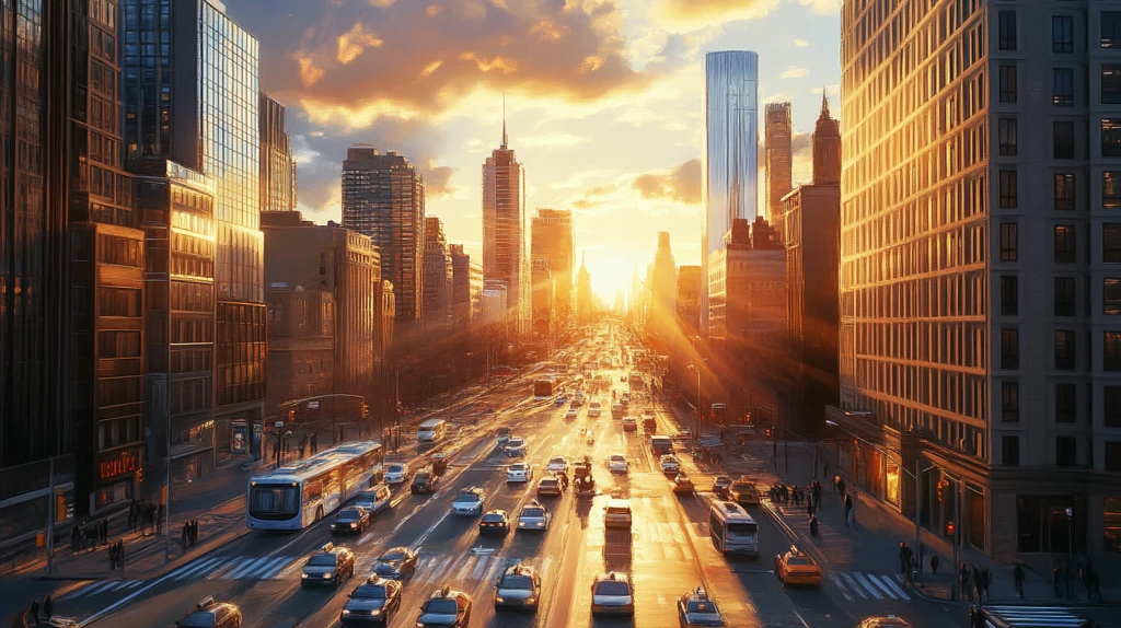 夕阳下的城市快车道