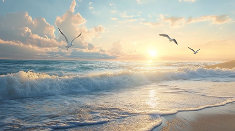 海边夕阳落日余晖背景