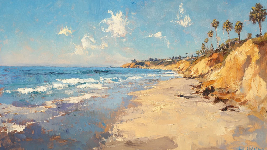 海滩油画