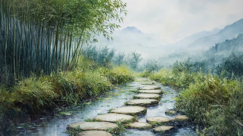 竹林油画