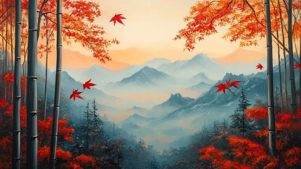 红叶古风山水画