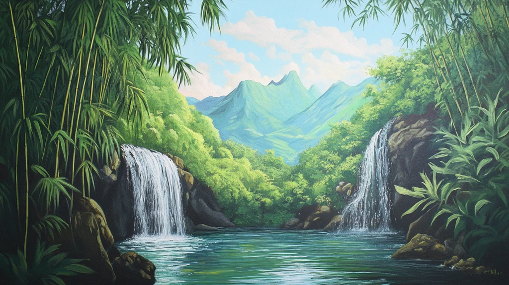 山水风景油画瀑布