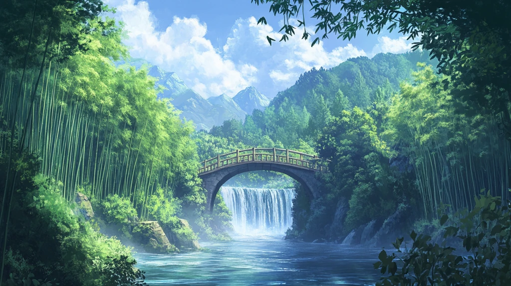 古桥竹林山水