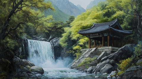 首尔彩绘山水水墨画