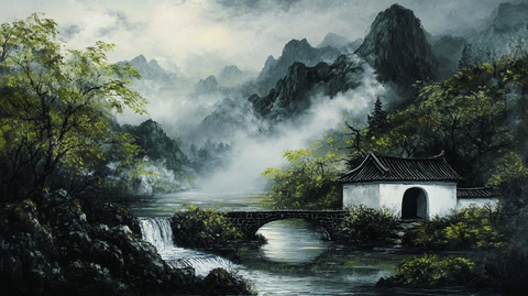 山水画油画手绘风景