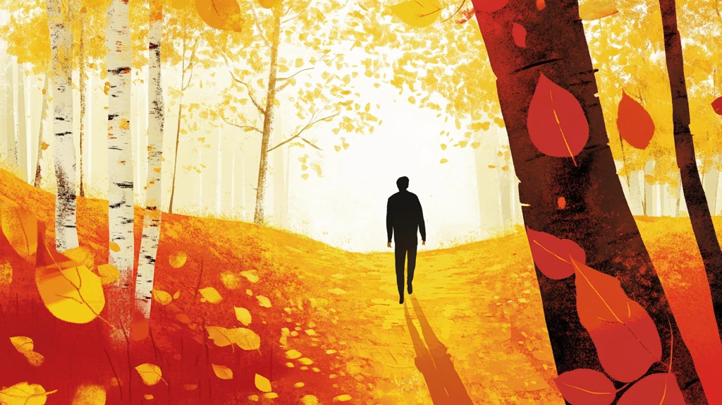 金色树叶小路落叶行人