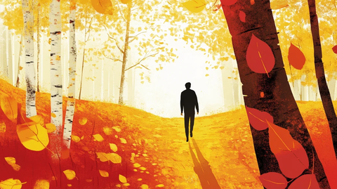 金色树叶小路落叶行人