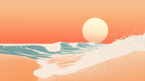 手绘海浪旭日东升