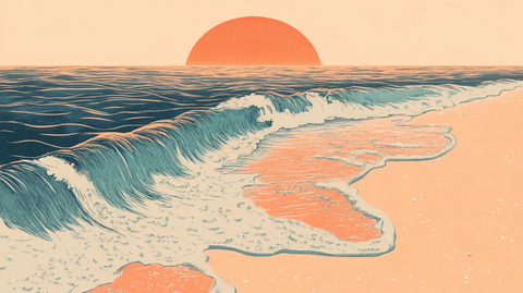 手绘海浪旭日东升