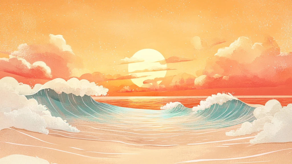 手绘海浪旭日东升