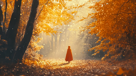 金色树叶小路落叶行人