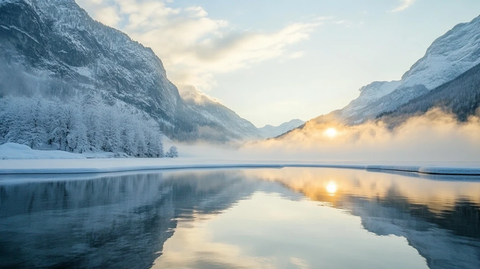 唯美冬日湖景清晨
