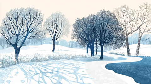 手绘冬季主题朦胧插画