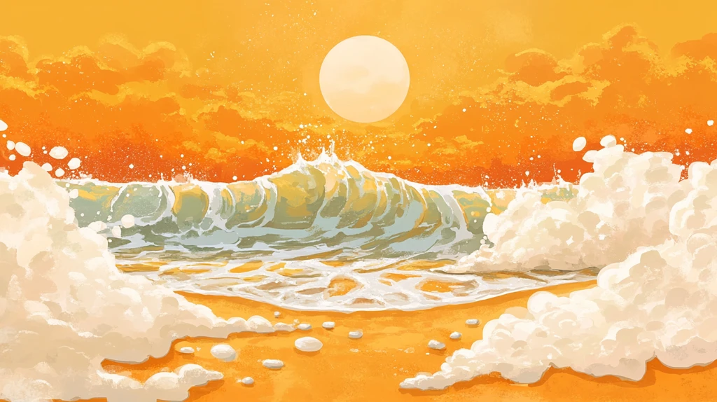 手绘海浪旭日东升