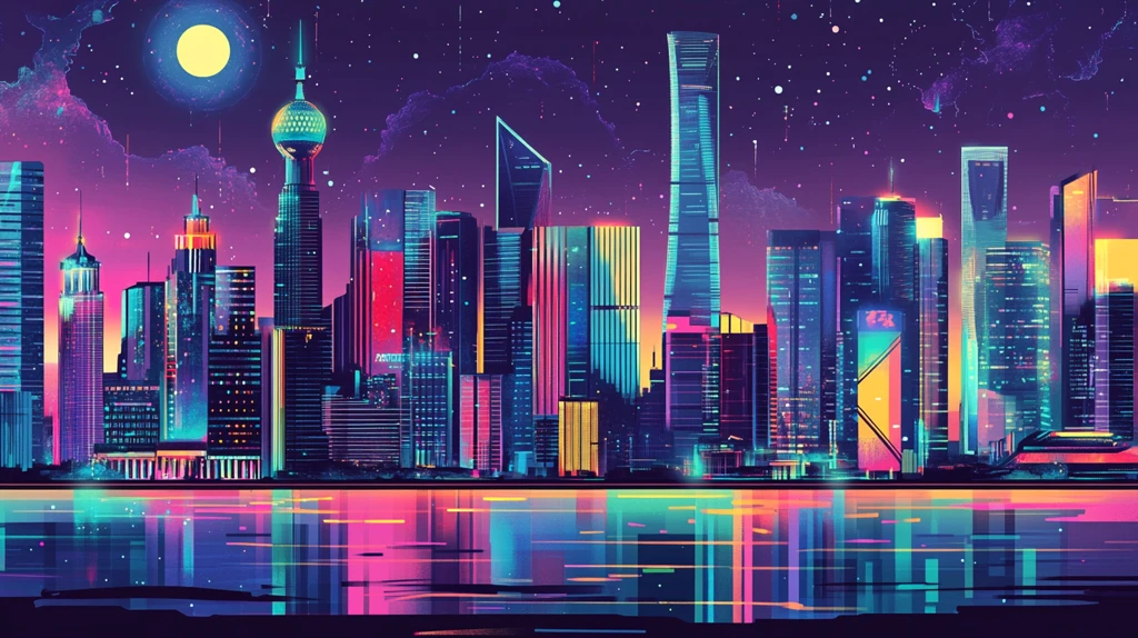 北上广深天际线插画