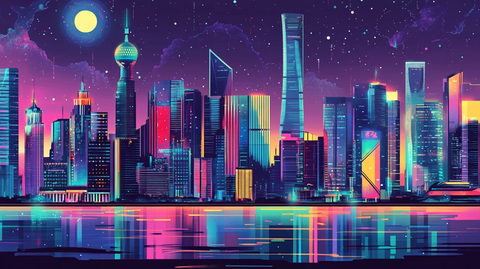 北上广深天际线插画