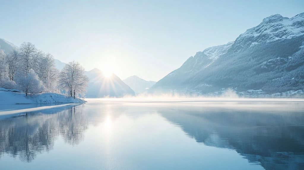 唯美冬日湖景清晨
