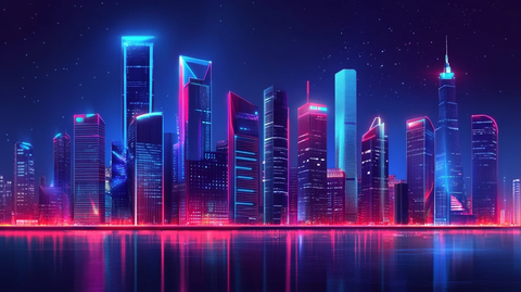 炫彩渐变城市插画