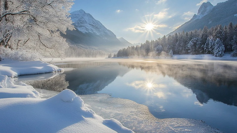 唯美冬日湖景清晨