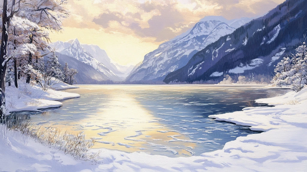 电脑油画冬天不冻河