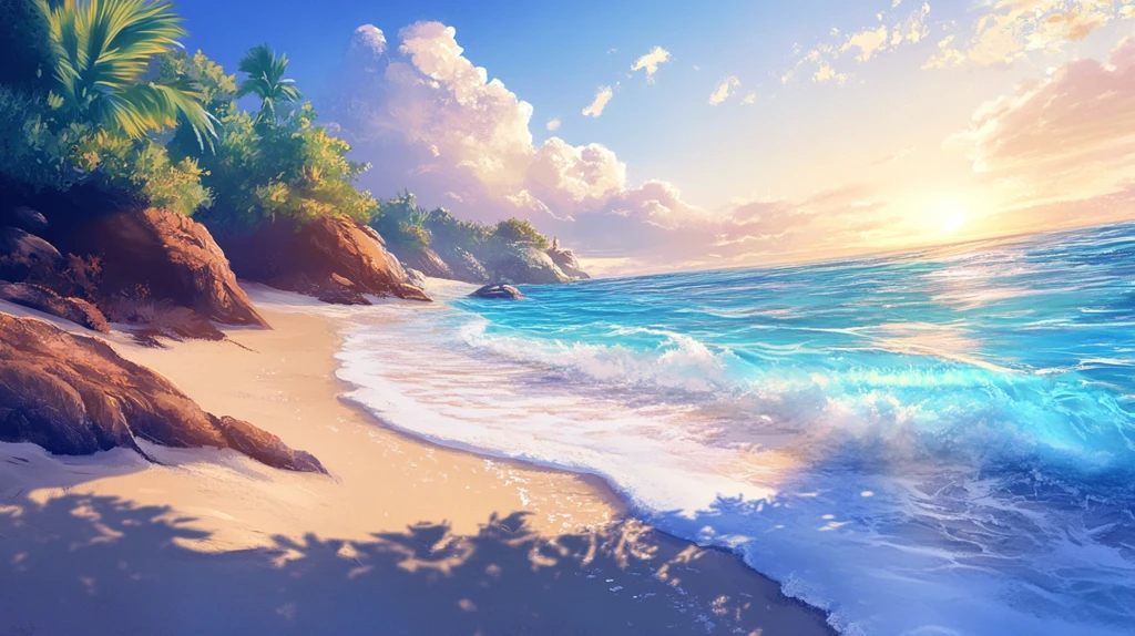 唯美海岸风景插画