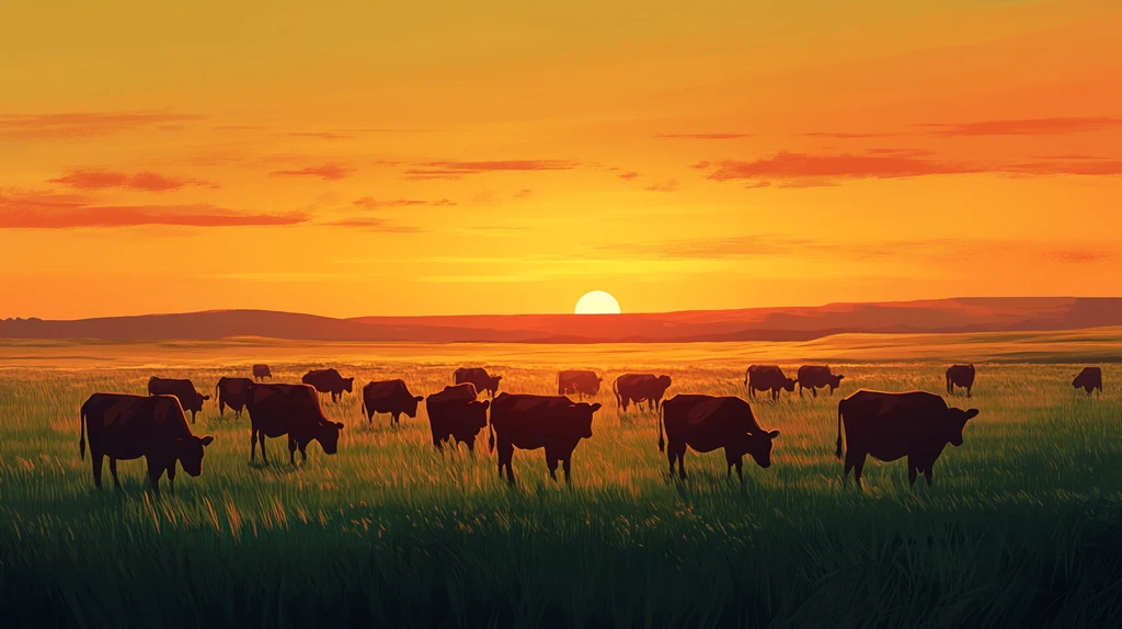 夕阳下牛群