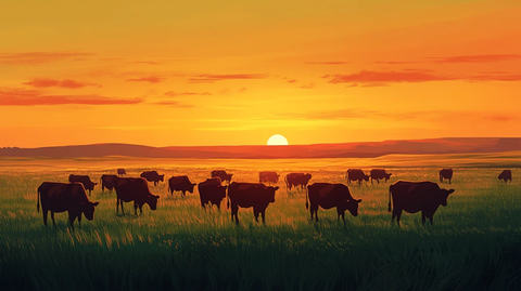 夕阳下牛群