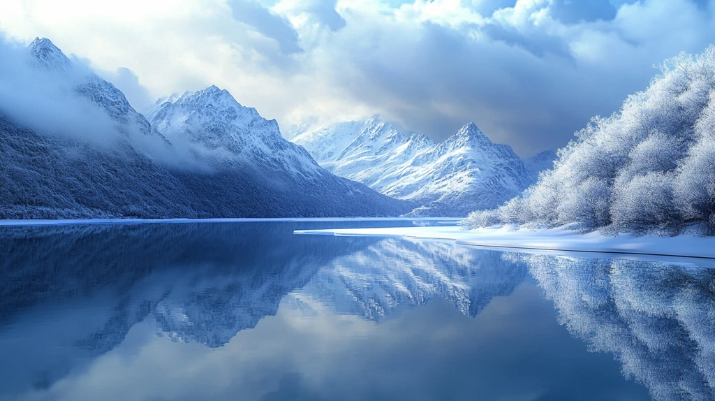 云雾缭绕雪山倒影