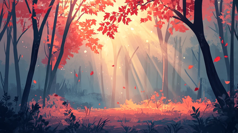 秋天森林画唯美秋色