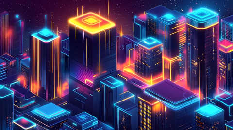 炫彩渐变城市插画