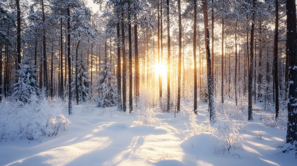 冬天森林夕阳雪景
