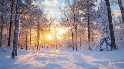 冬天森林夕阳雪景