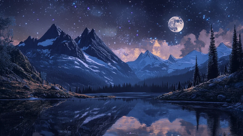 意境图片星月山川挂图