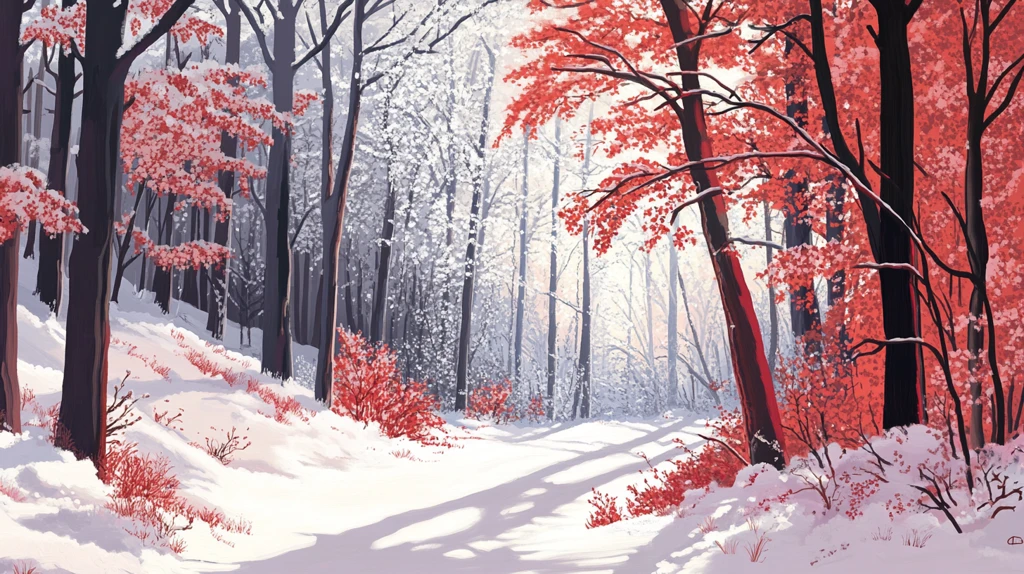 雪地红叶桌面背景