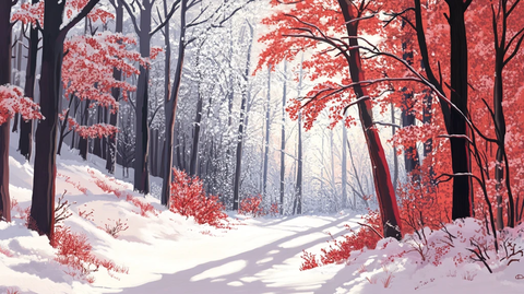 雪地红叶桌面背景