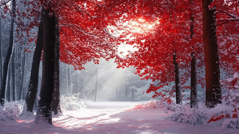 雪地红叶桌面背景