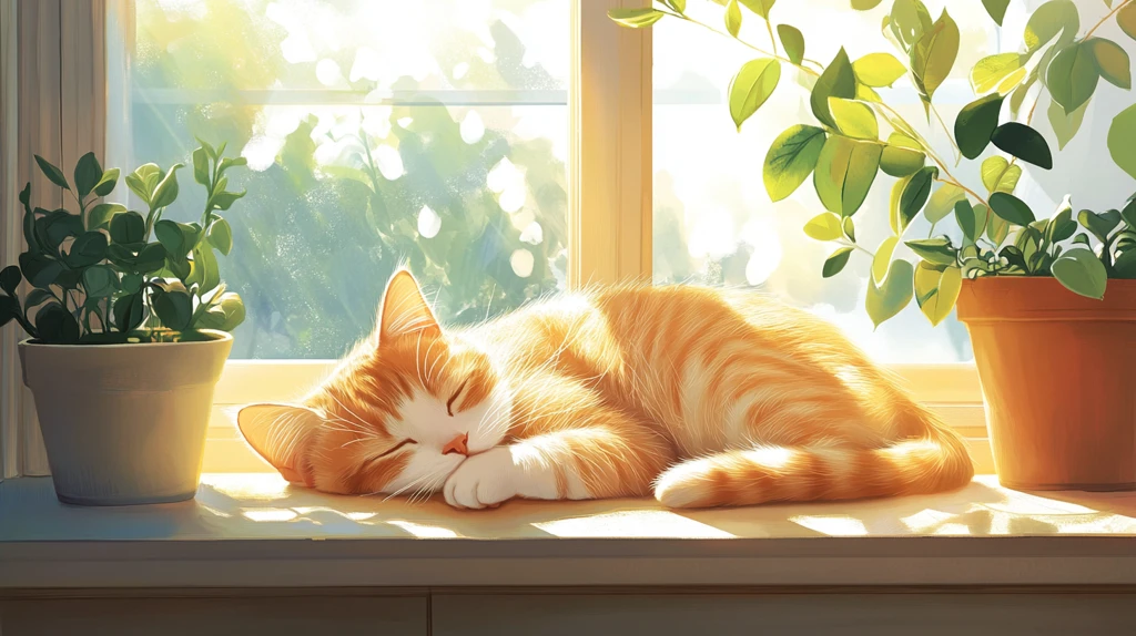 晒太阳的猫插画