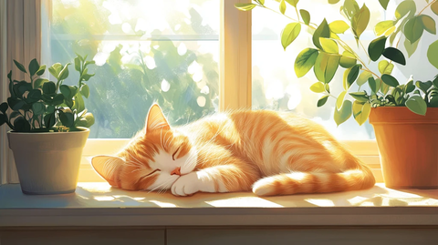 晒太阳的猫插画