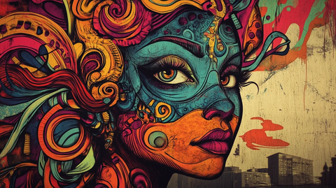 复古风炫彩涂鸦背景墙