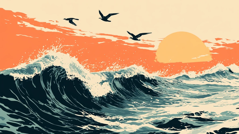 古风海浪包装插画