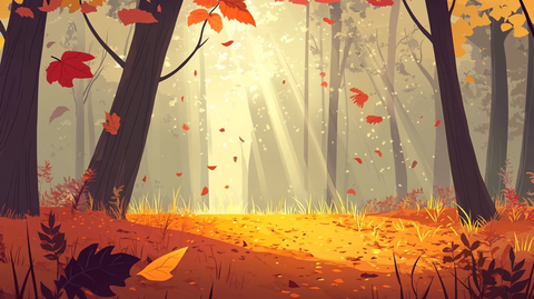 秋天森林背景秋天落叶