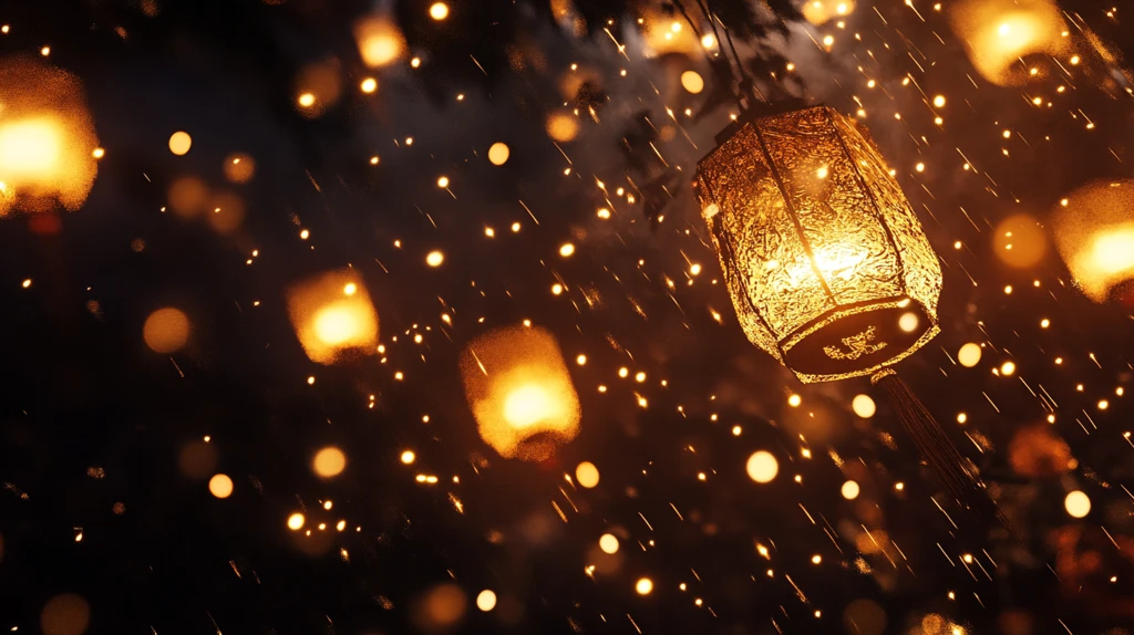 飘雪雪花雪景灯笼