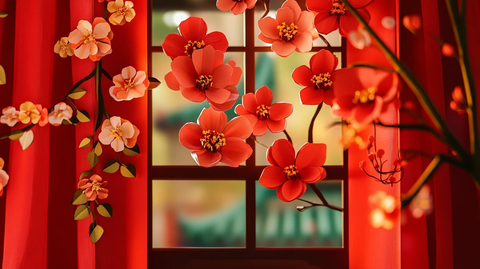 开满鲜花的窗户插画