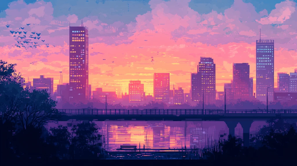插画城市夕阳
